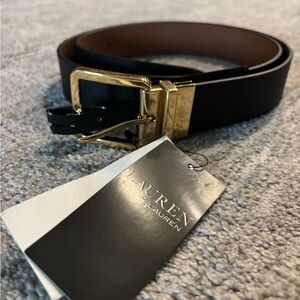 Lauren Ralph Lauren Black and Gold Leather Belt reversible size L